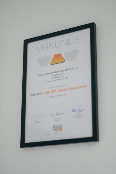 schlueter-bekotec-therm-zertifikat-otten-fussbodentechnik-gmbh Schlüter BEKOTEC Therm Zertifikat / Urkunde der Firma Otten Fußbodentechnik GmbH & Co KG