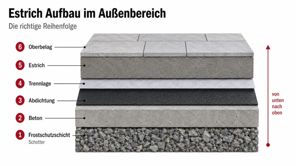 Estrichaufbau im Außenbereich