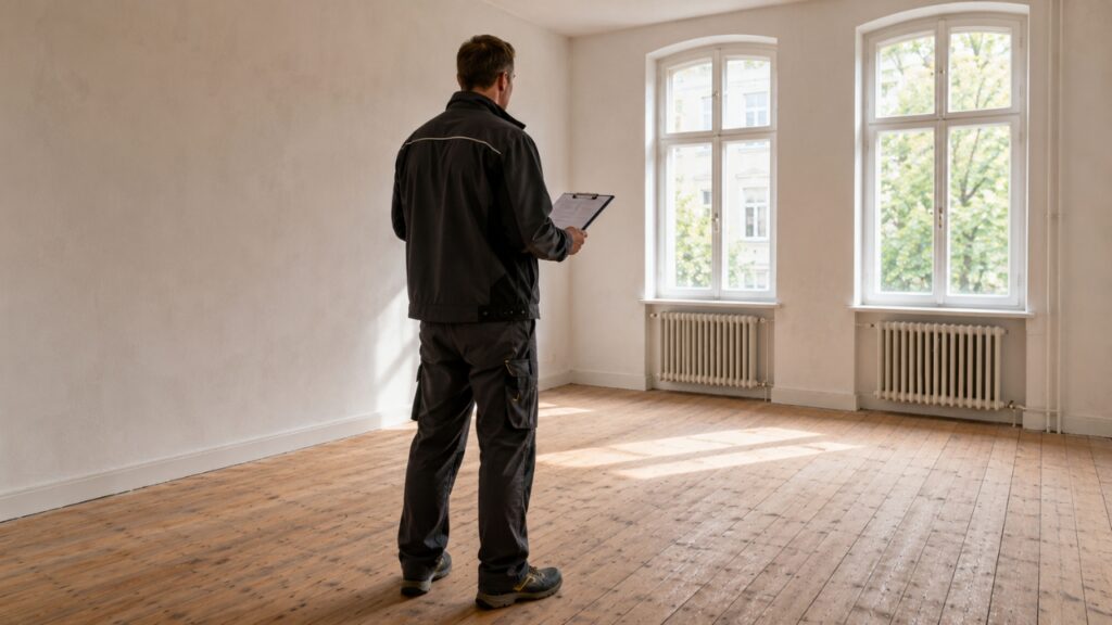 Vor dem Verlegen von Estrich im Altbau machen wir immer eine Besichtigung und prüfen den Projektort Hinweis: Bild wurde mit KI erstellt